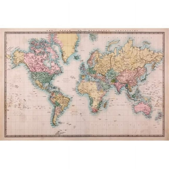 Map - Mercators Projection Poster Print - 36 x 24 in.