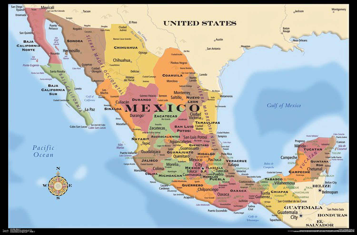 Map - Mexico Laminated Poster Print (34 x 22) - image 1 of 1