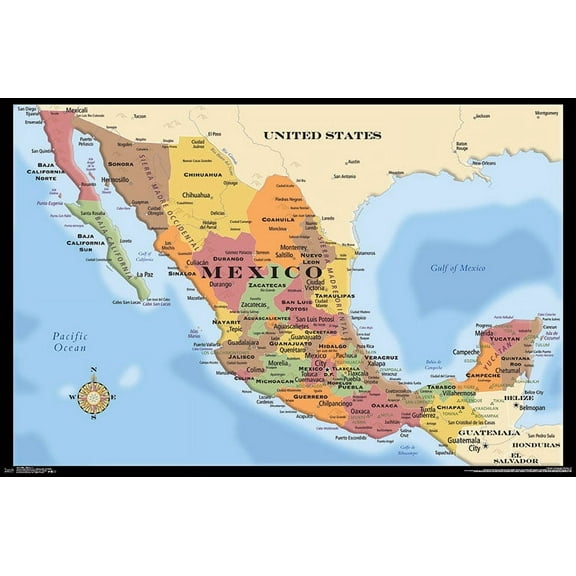 Map - Mexico Wall Poster, 22.375" x 34"
