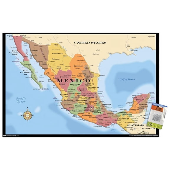 Map - Mexico Wall Poster with Push Pins, 22.375" x 34"