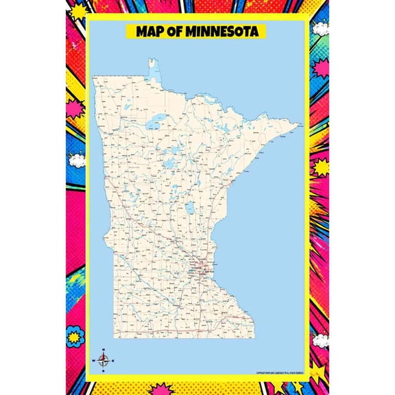 Map Of Minnesota Style C - 18x24 Inch - Pop Art Edition Vibrant Perfect for Kids Classrooms and Homes Laminated Wall Poster - Vivid Imagery with Bright Colors