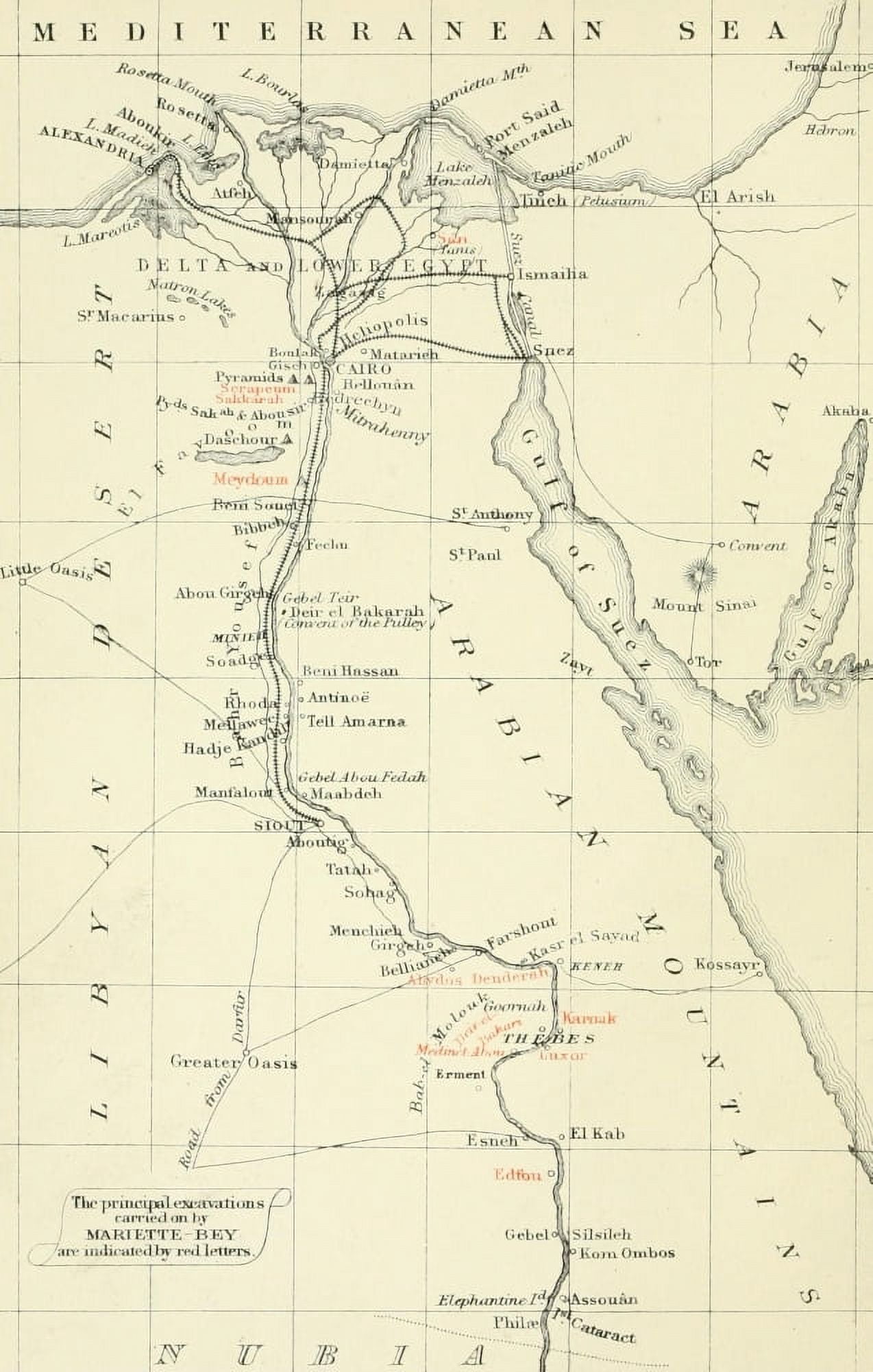 Map Monuments of Upper Egypt 1877 Egypt Canvas Art - (24 x 36)