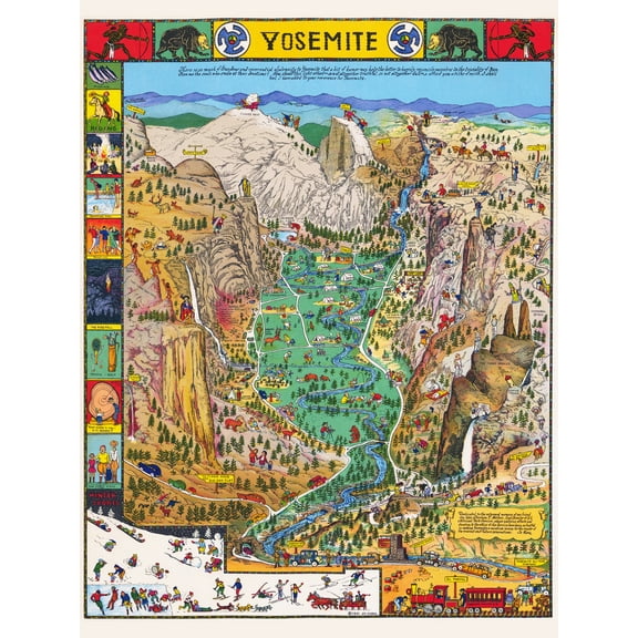 Map Mora 1931 Yosemite Valley Pictorial Extra Large XL Wall Art Poster Print