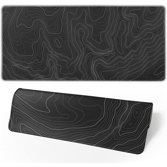 Map Mouse Pad - Black Lines Contour Geographic Large Gaming Mouse Pad, Desk Mat, Non-Slip Computer Keyboard Mouse Pad for Home Office Gaming Work, 31.5 X 11.8 in