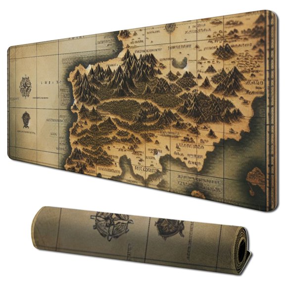 Map Mouse Pad Mat, Mousepad with Non-Slip Rubber Base Waterproof Stitched Edges for Work Game Office Home