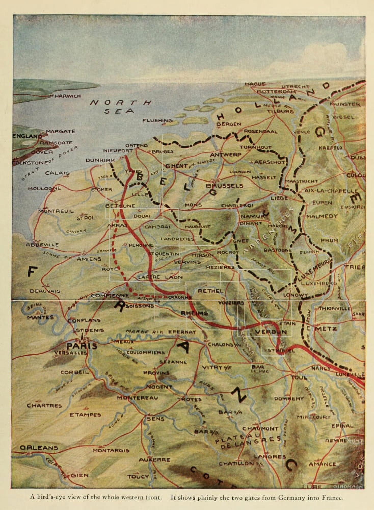 Map Nations at War 1917 Birdseye view of the Western front Canvas Art - (18 x 24)