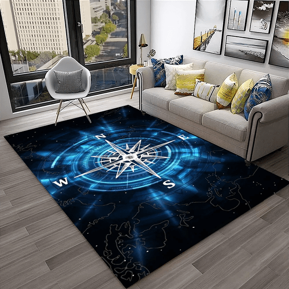 Map Navigation Compass Retro Carpet Rug for Home Living Room Bedroom Sofa Doormat r Child Play Area Rug Non-slip Floor Mat