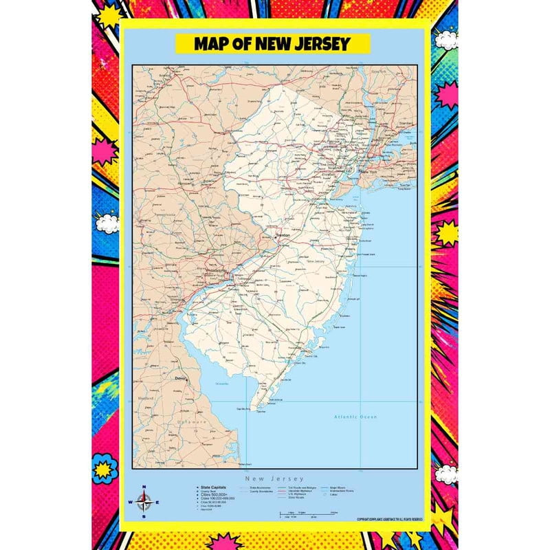 Map Of New Jersey Style D - 36x60 Inch - Pop Art Edition Vibrant ...