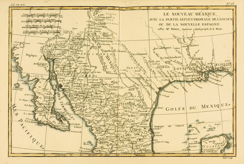 Map Of New Mexico Circa1760 From Atlas De Toutes Les Parties Connues Du Globe Terrestre By Cartographer Rigobert Bonne Published Geneva Circa 1760 Canvas Art - Ken Welsh Design Pics (34 x 24)