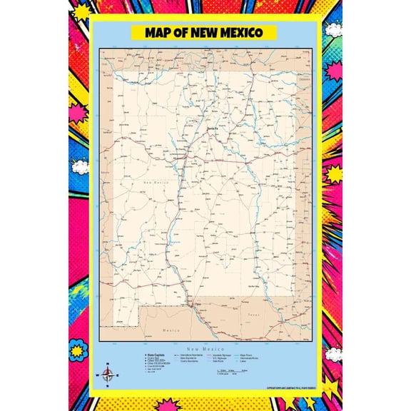 Map Of New Mexico Style C - 36x54 Inch - Pop Art Edition Vibrant Perfect for Kids Classrooms and Homes Laminated Wall Poster - Vivid Imagery with Bright Colors
