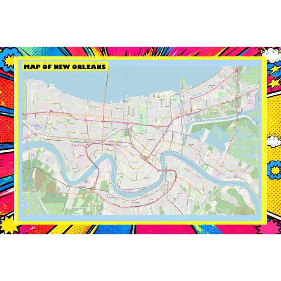 Map Of New Orleans - 18x24 Inch - Pop Art Edition Vibrant Perfect for Kids Classrooms and Homes Laminated Wall Poster - Vivid Imagery with Bright Colors