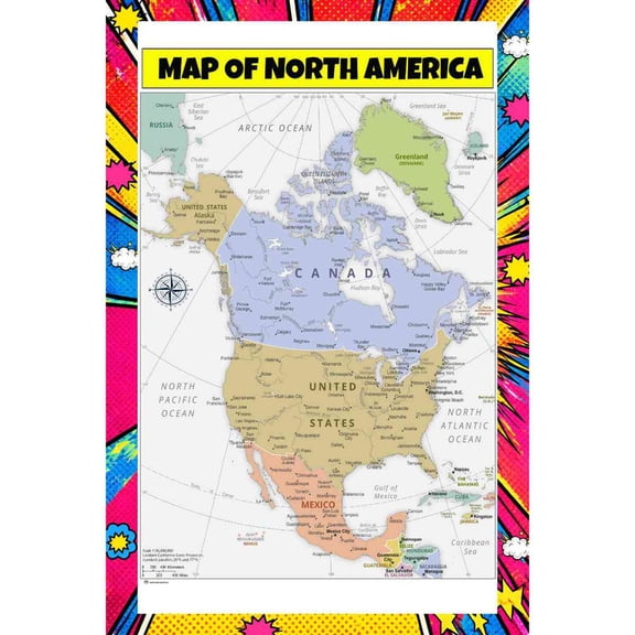 Map Of North America 24x36 Inch - Pop Art Edition Vibrant Perfect for Kids Classrooms and Homes Laminated Wall Poster - Vivid Imagery with Bright Colors