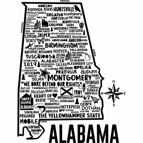 Map Of Alabama Cities Symbol - 18x24 Inch - Laminated Wall Map for Homes, Classrooms and Offices - Vivid Colors, Easy to Read, Clean Layout