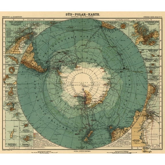 Map Of Antarctica And Surrounding Ocean History (36 x 24)