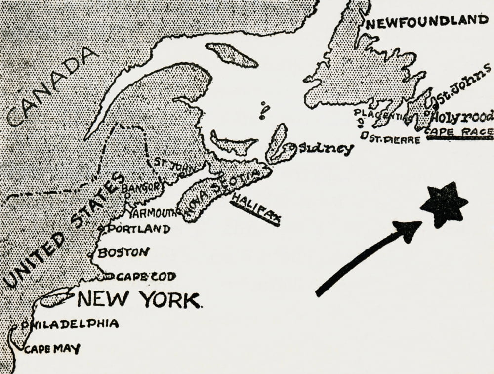 Map Of Approximate Site Of The Titanic Disaster Canvas Art - Ken Welsh Design Pics (16 x 12)