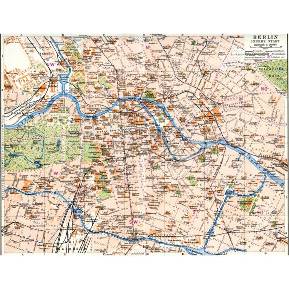 Map Of Berlin, Germany C. 1924. From Meyers Lexicon, Published 1924. by Ken Welsh / Design Pics (32 x 26)