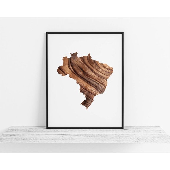 Map Of Brazil W Grain Overlay Brazilian Wall Art Print, Travel Inspired Home And Office Decor