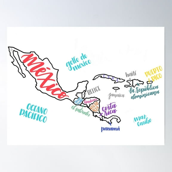 Map Of Central America Poster Wall Art, Modern Wall Decor For Living Room Bedroom, 8x12 UNFRAMED