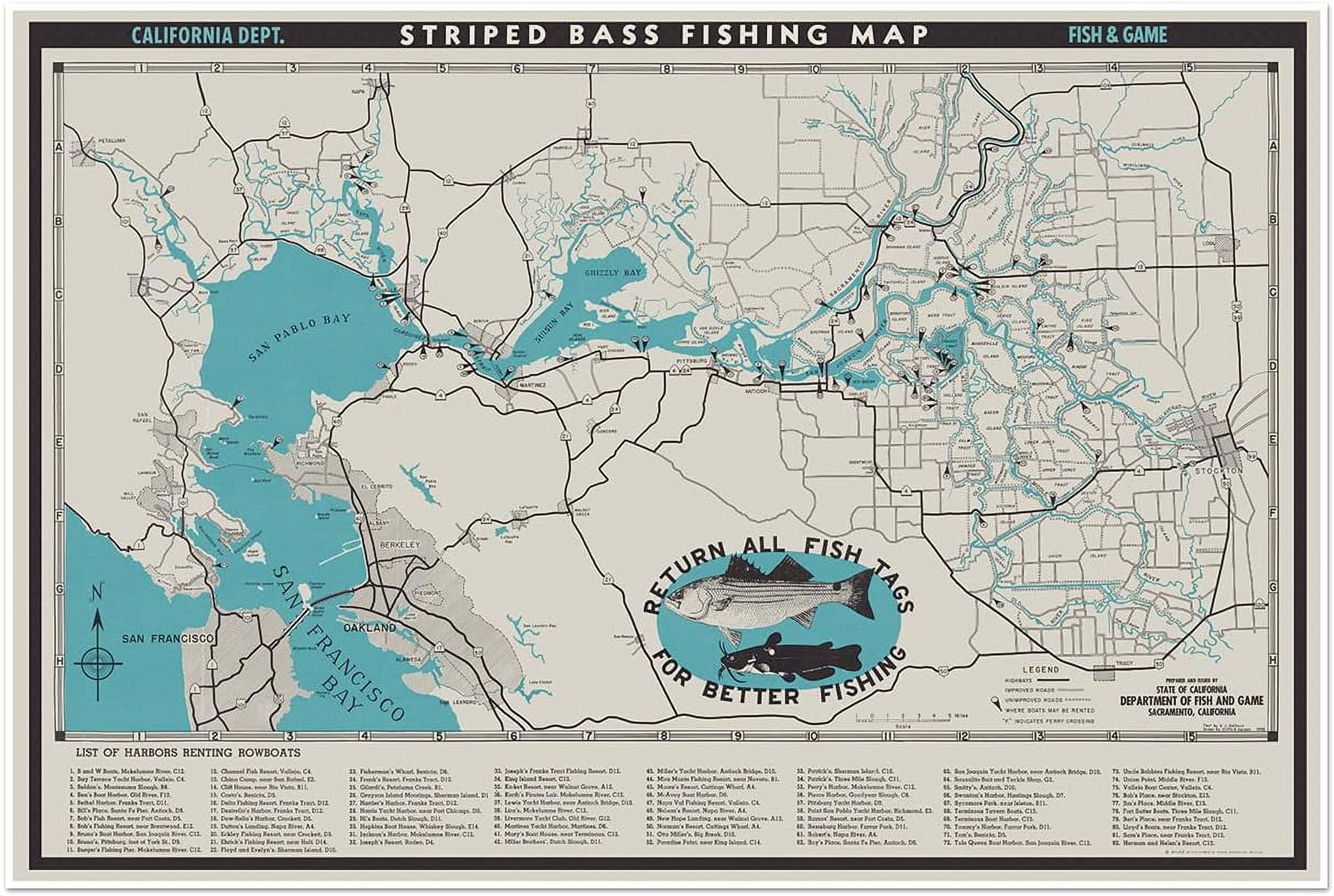 Map Of Central California Striped Bass Fishing Grounds, Waterways