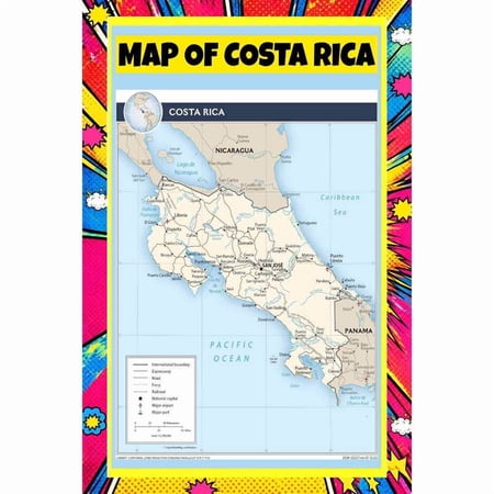 Map Of Costa Rica 18x24 Inch - Pop Art Edition Vibrant Perfect for Kids Classrooms and Homes Laminated Wall Poster - Vivid Imagery with Bright Colors