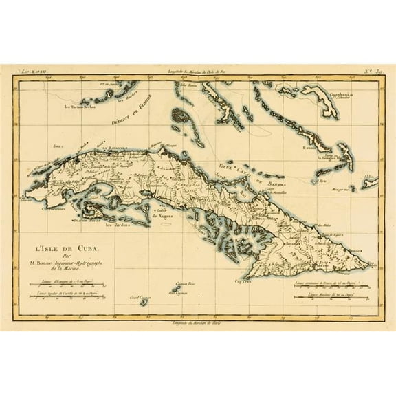 Map Of Cuba Circa. 1760. From _Atlas De Toutes Les Parties Connues Du Globe Terrestre By Cartographer Rigobert Bonne.