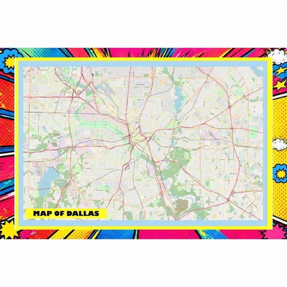 Map Of Dallas 20x30 Inch - Pop Art Edition Vibrant Perfect for Kids Classrooms and Homes Laminated Wall Poster - Vivid Imagery with Bright Colors