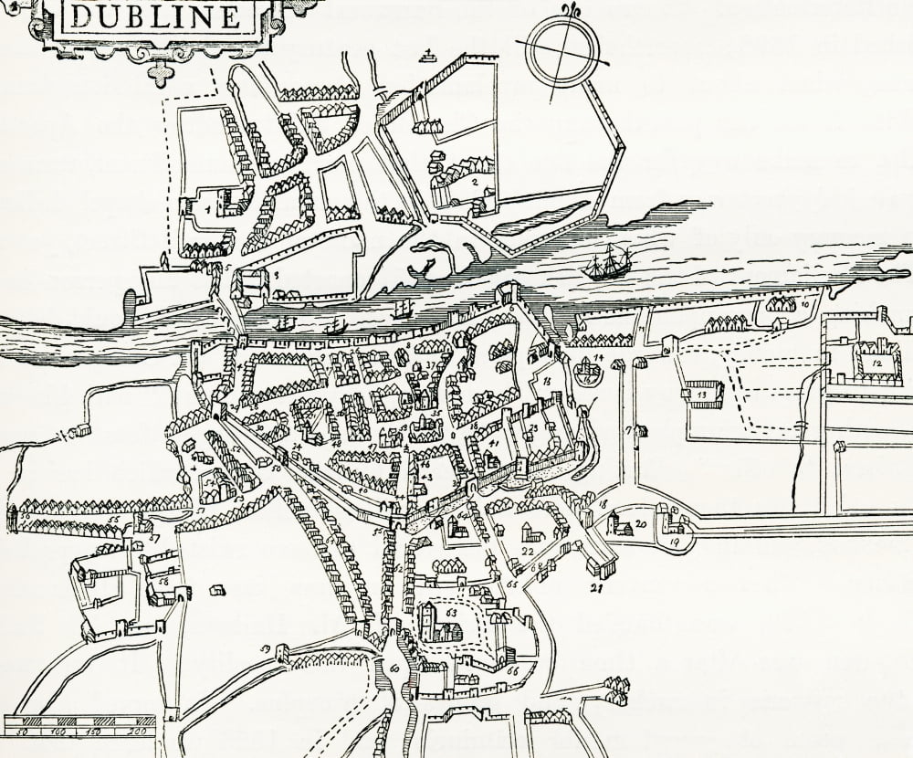 Map Of Dublin Ireland In 1610 From Our Own Country Published 1898 Canvas Art - Ken Welsh Design Pics (32 x 26)