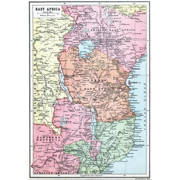 Map Of East Africa At Beginning Of First World War From The Great World War A History Volume Iii Published 1916 12 x 17