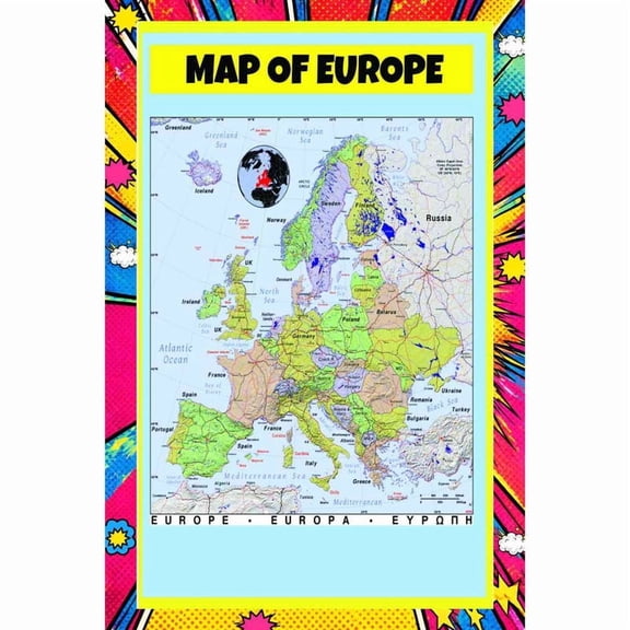 Map Of Europe 18x24 Inch - Pop Art Edition Vibrant Perfect for Kids Classrooms and Homes Laminated Wall Poster - Vivid Imagery with Bright Colors