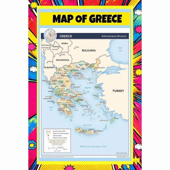 Map Of Greece 36x60 Inch - Pop Art Edition Vibrant Perfect for Kids Classrooms and Homes Laminated Wall Poster - Vivid Imagery with Bright Colors