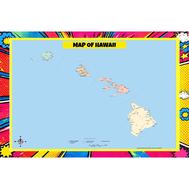 Map Of Hawaii 20x30 Inch - Pop Art Edition Vibrant Perfect for Kids ...