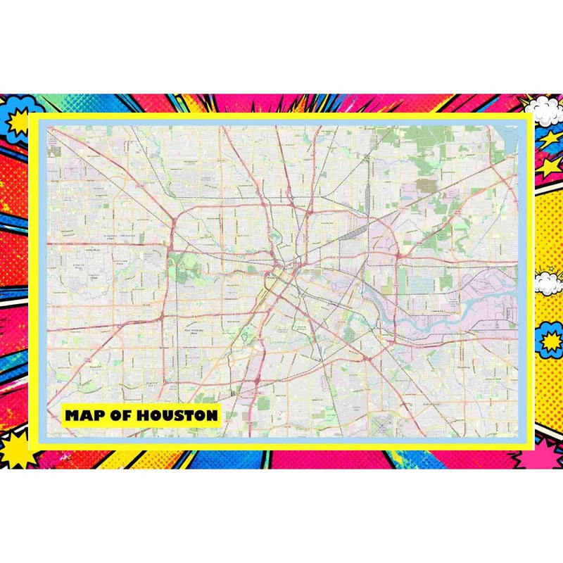 Map Of Houston 36x60 Inch - Pop Art Edition Vibrant Perfect for Kids ...