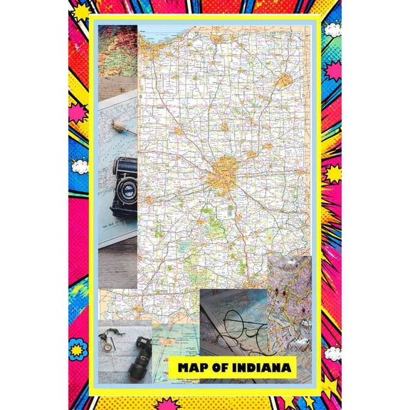 Map Of Indiana 36x54 Inch - Pop Art Edition Vibrant Perfect for Kids Classrooms and Homes Laminated Wall Poster - Vivid Imagery with Bright Colors