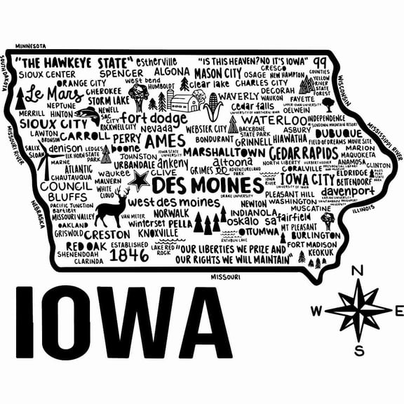 Map Of Iowa Cities Symbol - 18x24 Inch - Laminated Wall Map for Homes, Classrooms and Offices - Vivid Colors, Easy to Read, Clean Layout