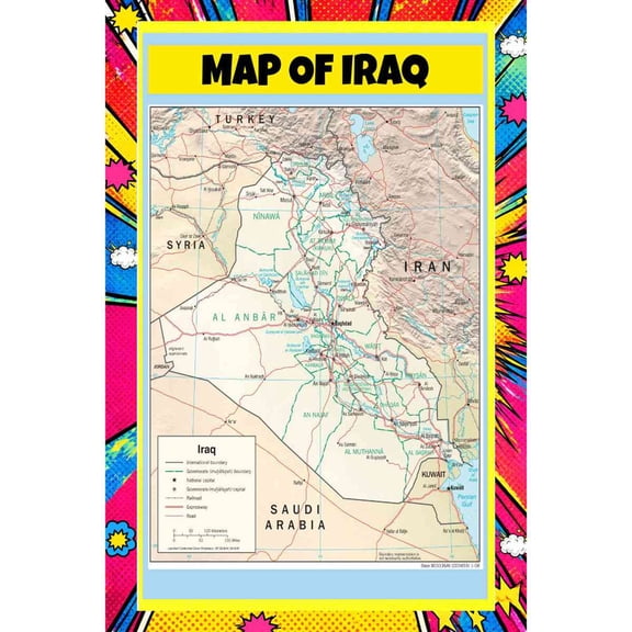 Map Of Iraq 18x24 Inch - Pop Art Edition Vibrant Perfect for Kids Classrooms and Homes Laminated Wall Poster - Vivid Imagery with Bright Colors