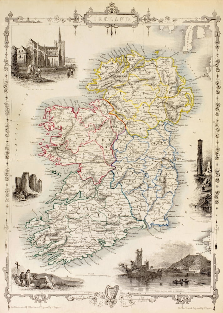 Map Of Ireland From The History Of Ireland By Thomas Wright Published In London Circa 1854 Canvas Art - Ken Welsh Design Pics (12 x 17)