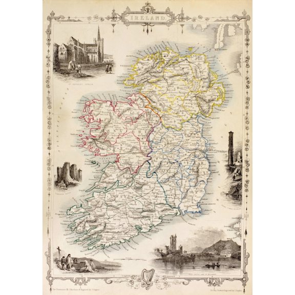 Map Of Ireland From The History Of Ireland By Thomas Wright Published In London Circa 1854 Canvas Art - Ken Welsh Design Pics (12 x 17)