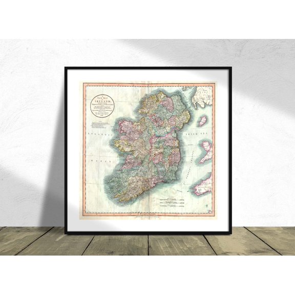 Map Of Ireland John Cary Square Poster Vintage Maps Geography Travel Country Map, Unframed Canvas 8x10in