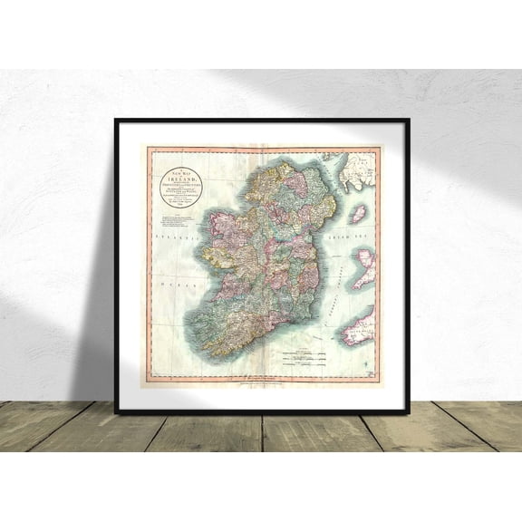 Map Of Ireland John Cary Square Poster Vintage Maps Geography Travel Country Map, Unframed Paper Poster 11x14in