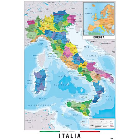 Map Of Italy - Poster / Print (Italia Map In Italian) (Size: 24" X 36")