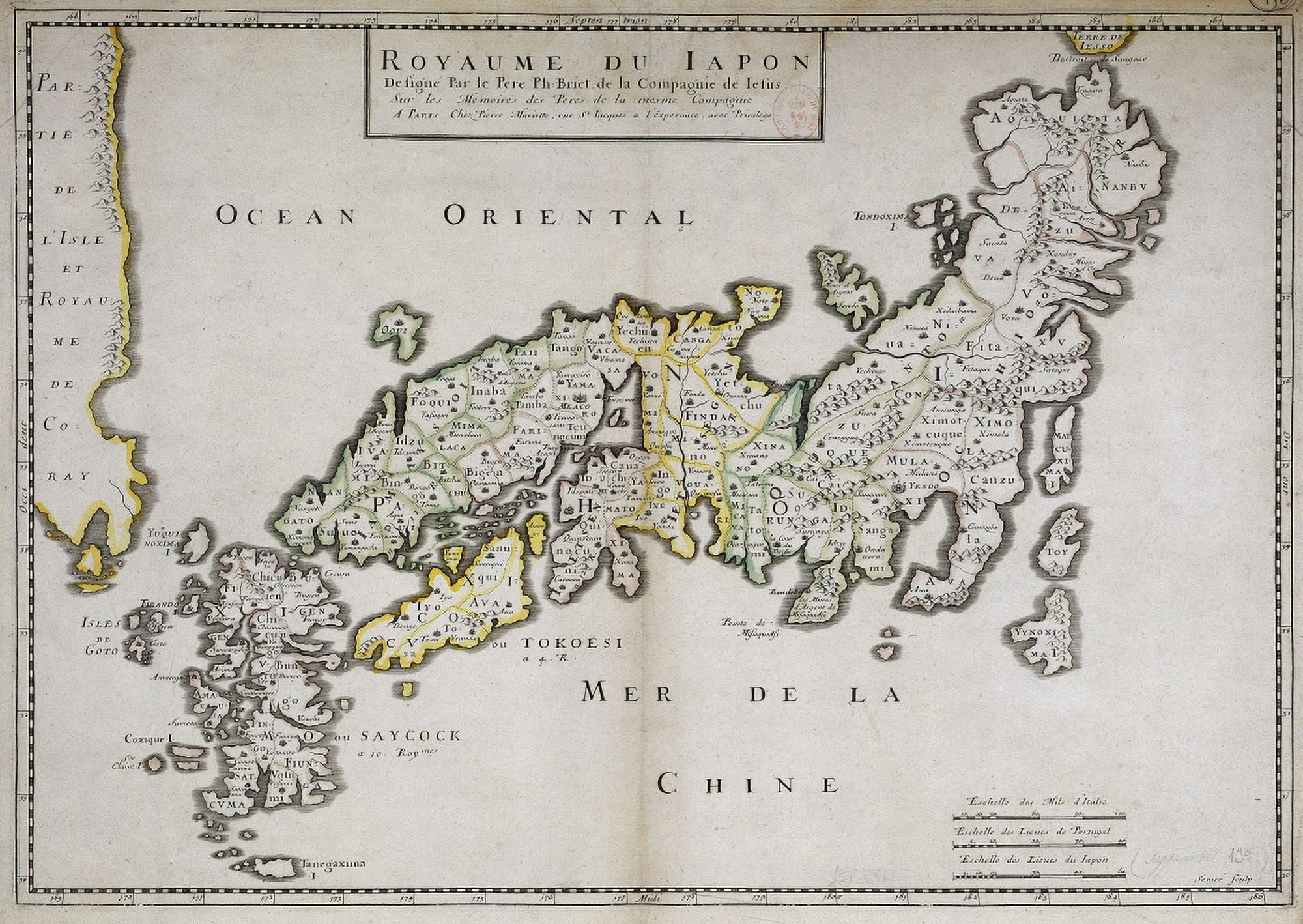 Map Of Japan By The Father Philippe Briet (1601-1668) Canvas Art - (36 x 24)