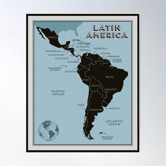 Map Of Latin America Poster Wall Art, Modern Wall Decor For Living Room Bedroom, 16x24 UNFRAMED