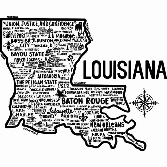 Map Of Louisiana Cities Symbol - 24x36 Inch - Laminated Wall Map for Homes, Classrooms and Offices - Vivid Colors, Easy to Read, Clean Layout