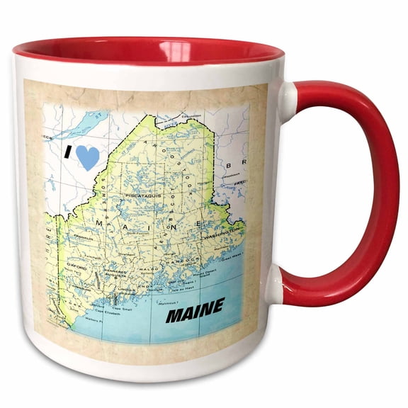 3drose, Map of Maine, 11oz Two-tone Red Mug