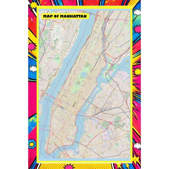 Map Of Manhattan 36x54 Inch - Pop Art Edition Vibrant Perfect for Kids Classrooms and Homes Laminated Wall Poster - Vivid Imagery with Bright Colors