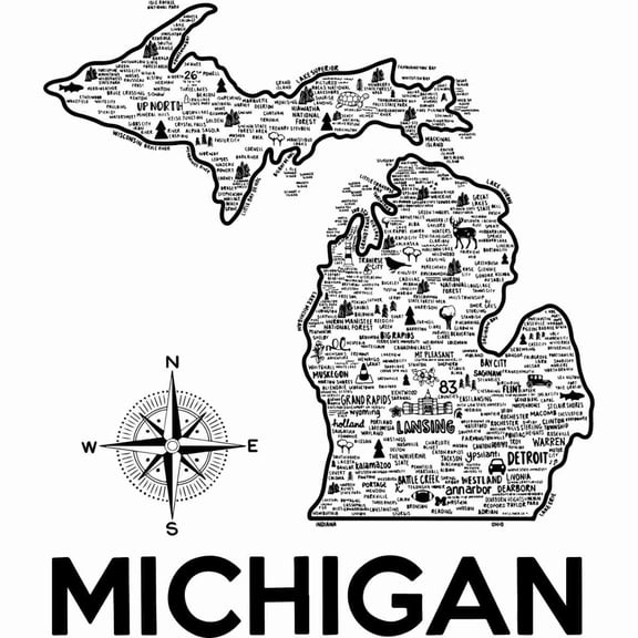 Map Of Michigan Cities Symbol - 18x24 Inch - Laminated Wall Map for Homes, Classrooms and Offices - Vivid Colors, Easy to Read, Clean Layout