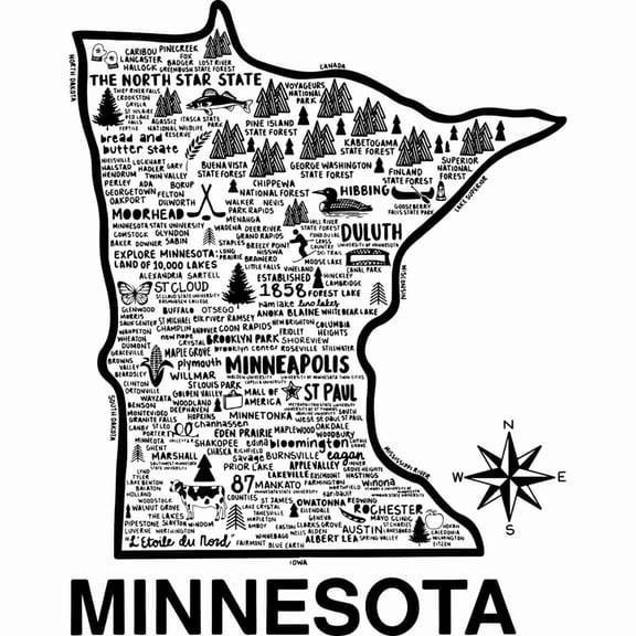 Map Of Minnesota Cities Symbol - 18x24 Inch - Laminated Wall Map for Homes, Classrooms and Offices - Vivid Colors, Easy to Read, Clean Layout