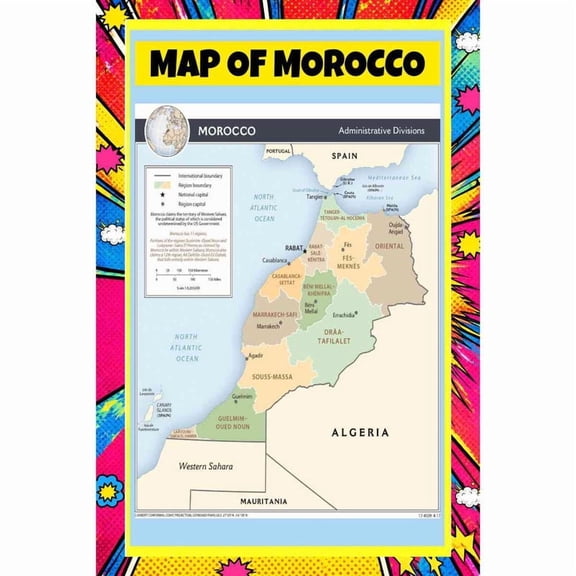 Map Of Morocco 20x30 Inch - Pop Art Edition Vibrant Perfect for Kids Classrooms and Homes Laminated Wall Poster - Vivid Imagery with Bright Colors