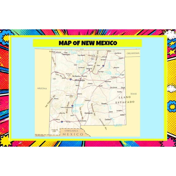 Map Of New Mexico 36x54 Inch - Pop Art Edition Vibrant Perfect for Kids Classrooms and Homes Laminated Wall Poster - Vivid Imagery with Bright Colors