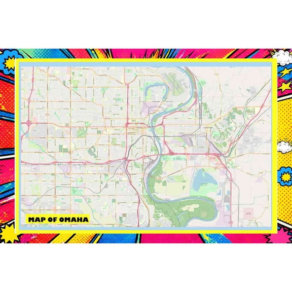 Map Of Omaha 20x30 Inch - Pop Art Edition Vibrant Perfect for Kids Classrooms and Homes Laminated Wall Poster - Vivid Imagery with Bright Colors